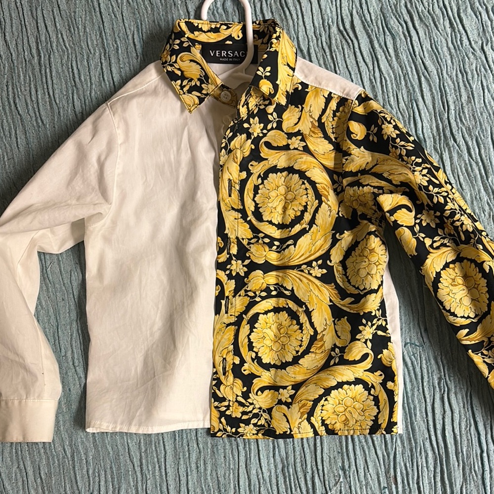 Versace Black and Yellow Casual Button Down Shirt with Baroque Print